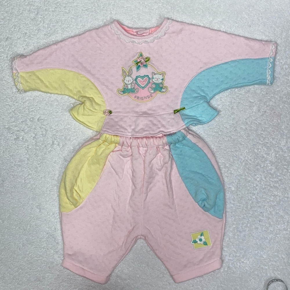 Vintage Baby togs pastel color block friends bubble set 3/6m
